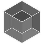 a tesseract cube (the company logo)